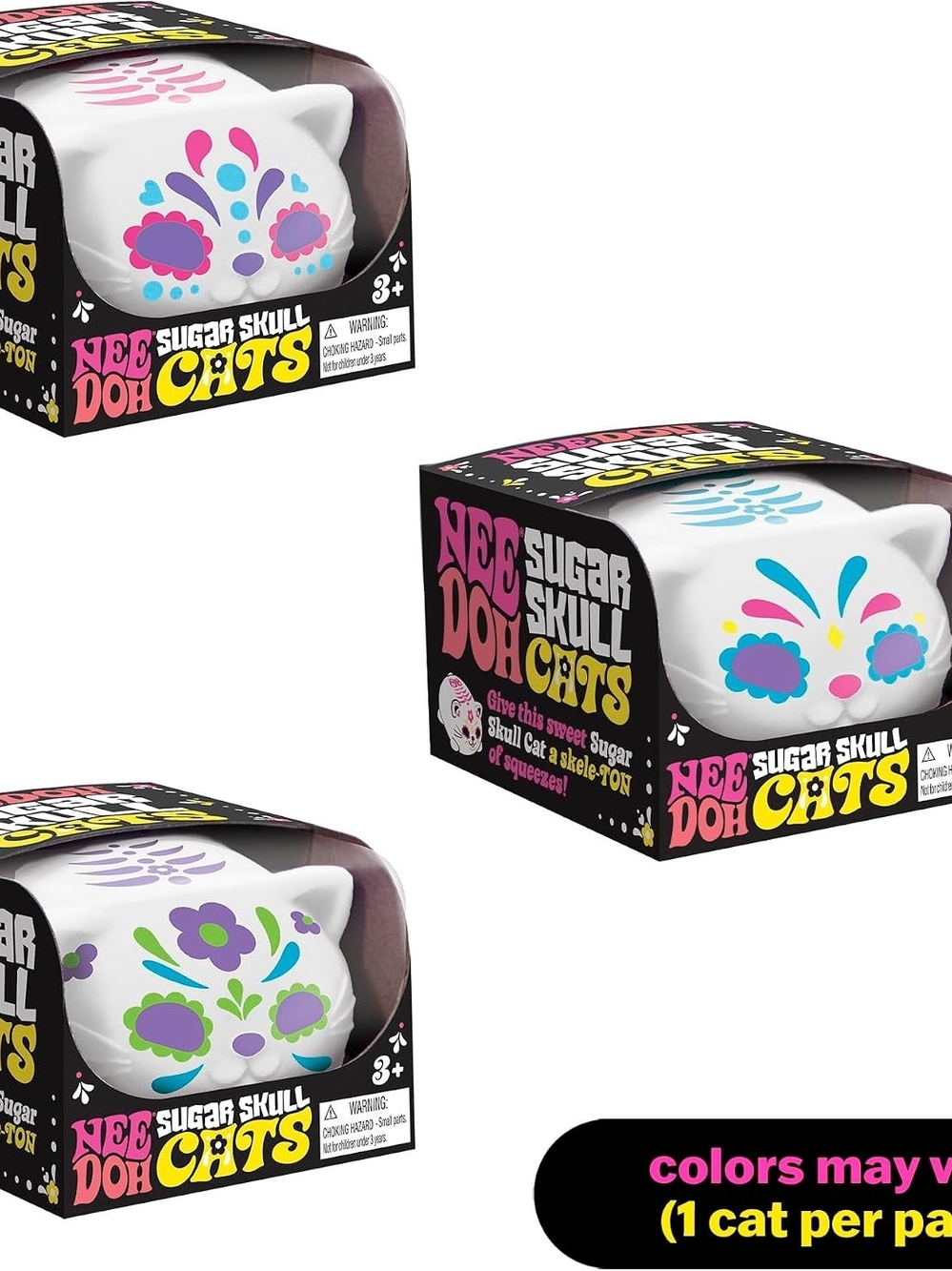 Sugar Skull Cats White Cat Squishy Toy - 2Pack Pink& Purple